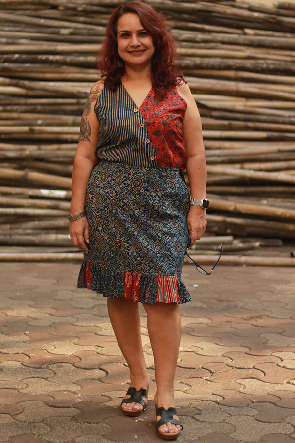 Manchali | Short Skirt | Indigo Universe Ajrakh