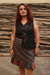 Manchali | Short Skirt | Indigo Stripes Ajrakh