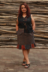 Manchali | Short Skirt | Indigo Stripes Ajrakh