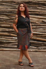 Manchali | Short Skirt | Indigo Stripes Ajrakh