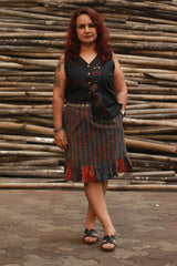 Manchali | Short Skirt | Indigo Stripes Ajrakh