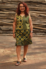 Manchali | Short Skirt | Green Ajrakh Shatkon