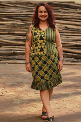 Manchali | Short Skirt | Green Ajrakh Shatkon