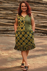 Manchali | Short Skirt | Green Ajrakh Shatkon