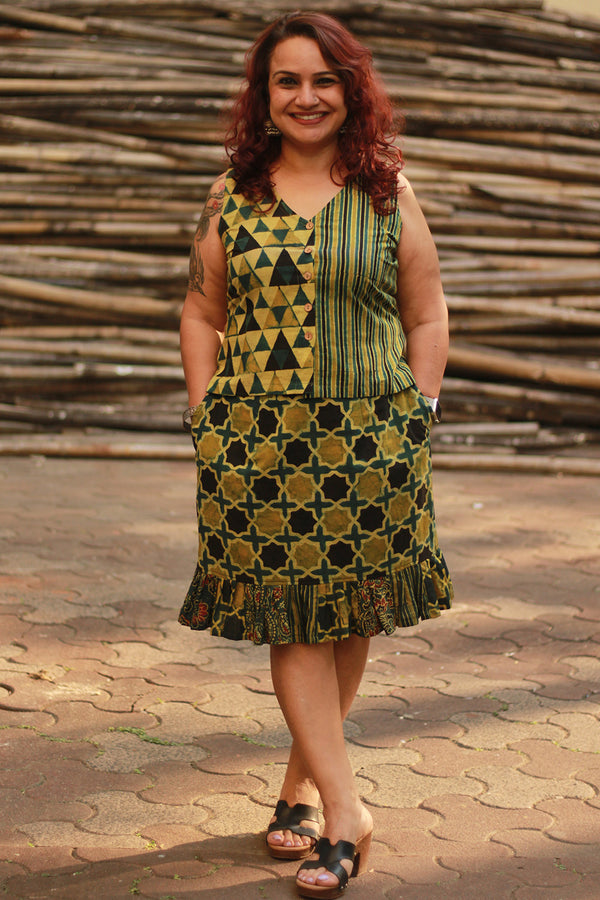 Front Buttoned Vest | Mustard Yellow Stripes & Trikon