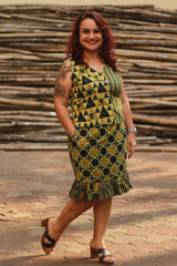 Manchali | Short Skirt | Green Ajrakh Shatkon