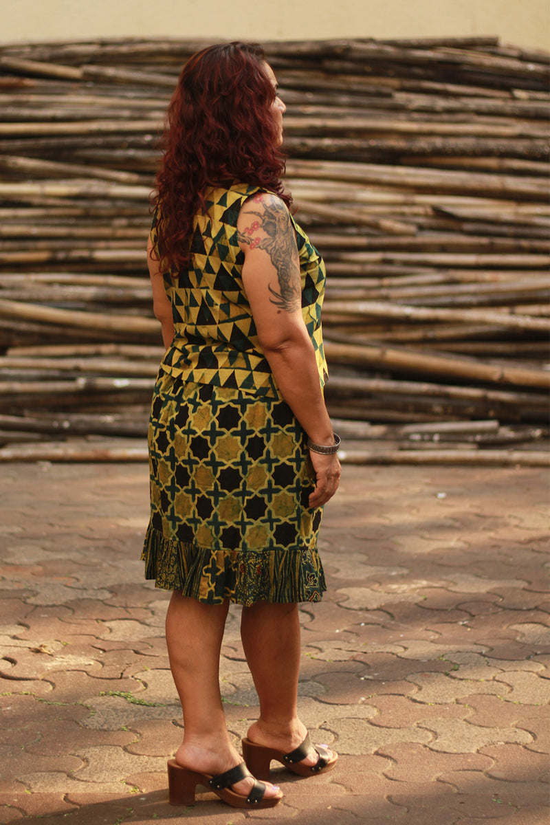 Manchali | Short Skirt | Green Ajrakh Shatkon