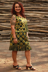 Manchali | Short Skirt | Green Ajrakh Shatkon