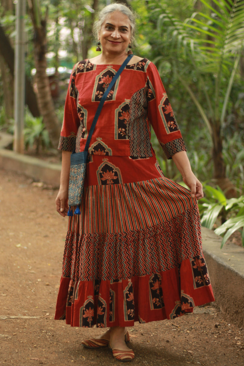 Ghumar | Tiered Long Skirt | Madder Ajrakh Medley
