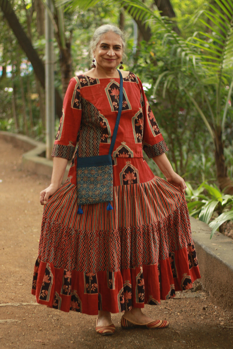 Ghumar | Tiered Long Skirt | Madder Ajrakh Medley