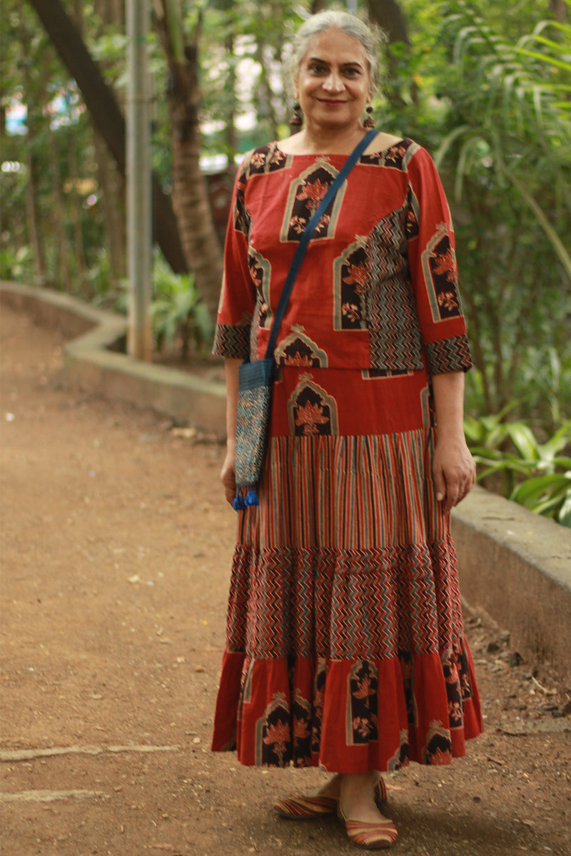 Ghumar | Tiered Long Skirt | Madder Ajrakh Medley