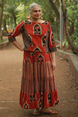 Ghumar | Tiered Long Skirt | Madder Ajrakh Medley
