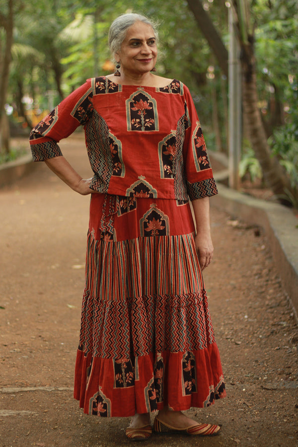 Mrittika | Crop Top | Rust Jharokha Ajrakh