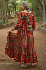 Ghumar | Tiered Long Skirt | Madder Ajrakh Medley