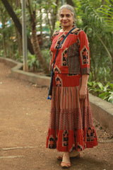 Ghumar | Tiered Long Skirt | Madder Ajrakh Medley