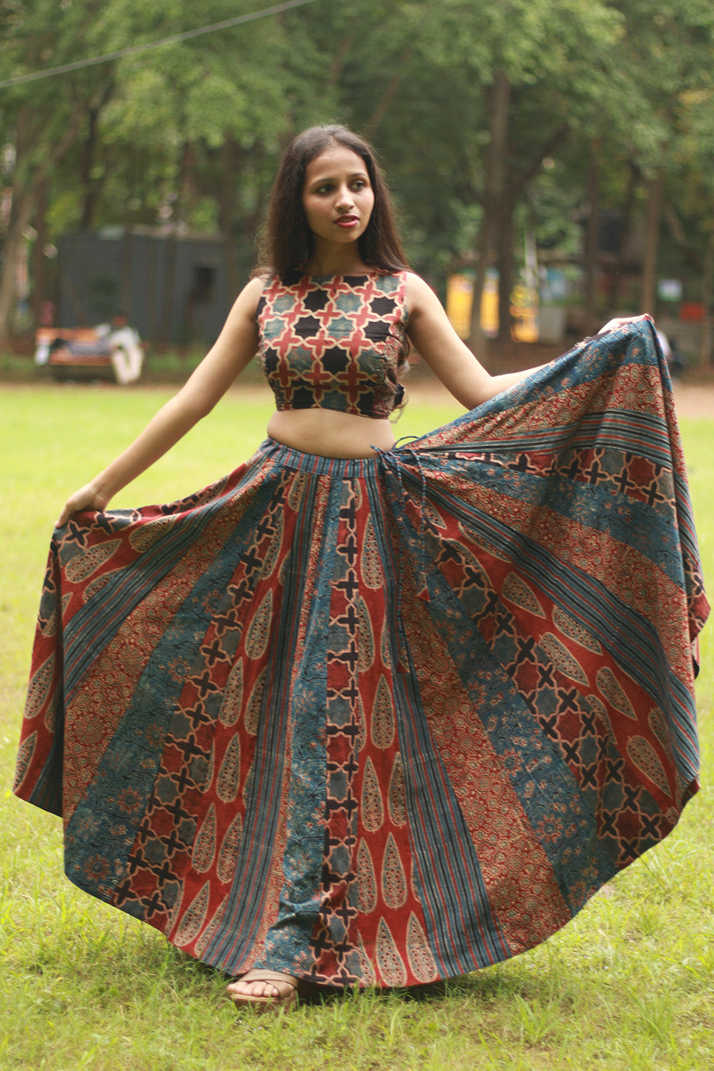 Mastaani | Reversible Blouse | Red Ajrakh Medley & Grey Cotton