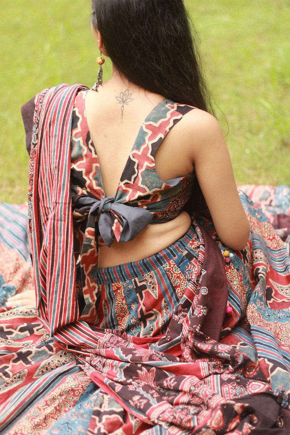 Mastaani | Reversible Blouse | Red Ajrakh Medley & Grey Cotton