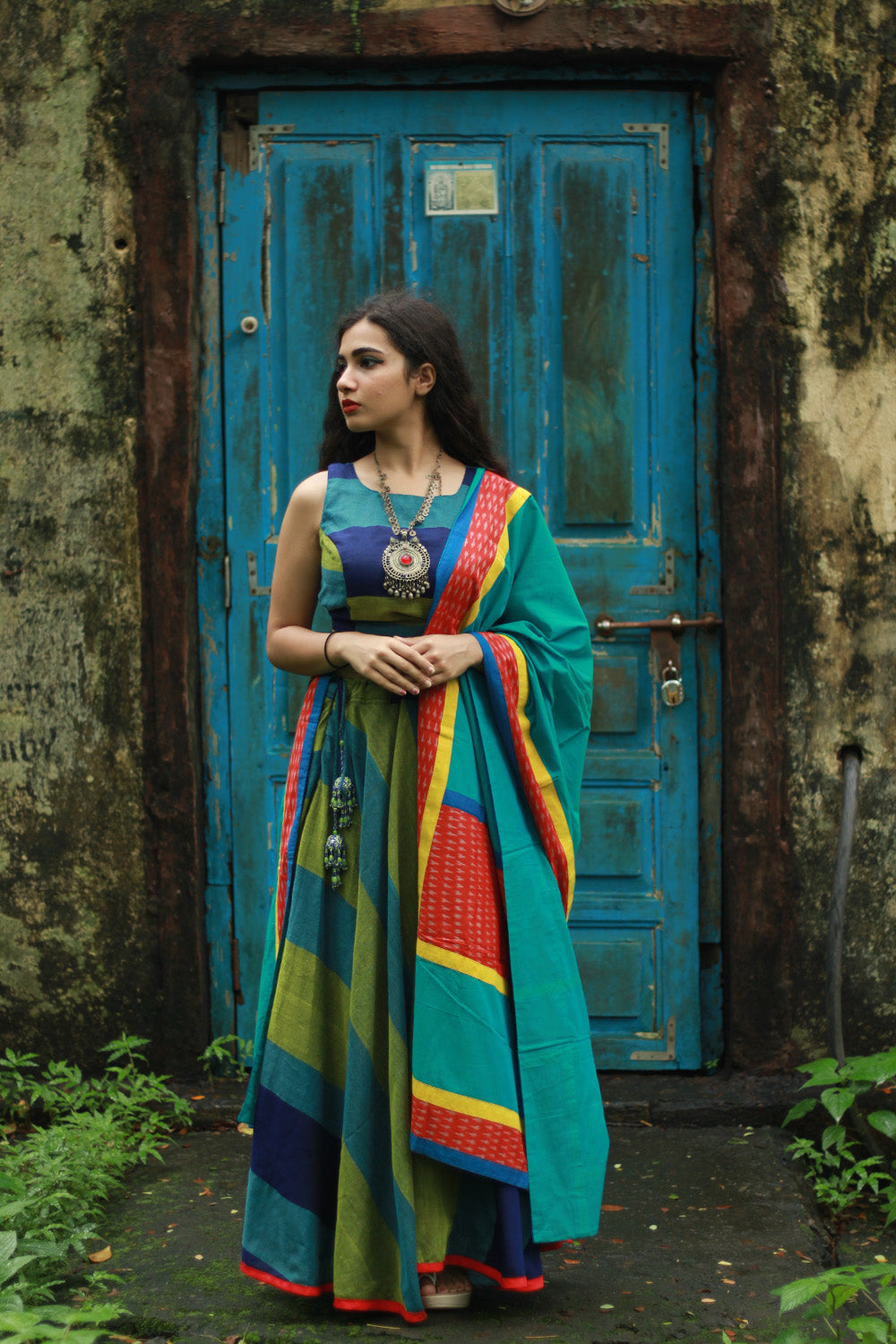 Baavri | Umbrella Skirt | Multicolour Stripes