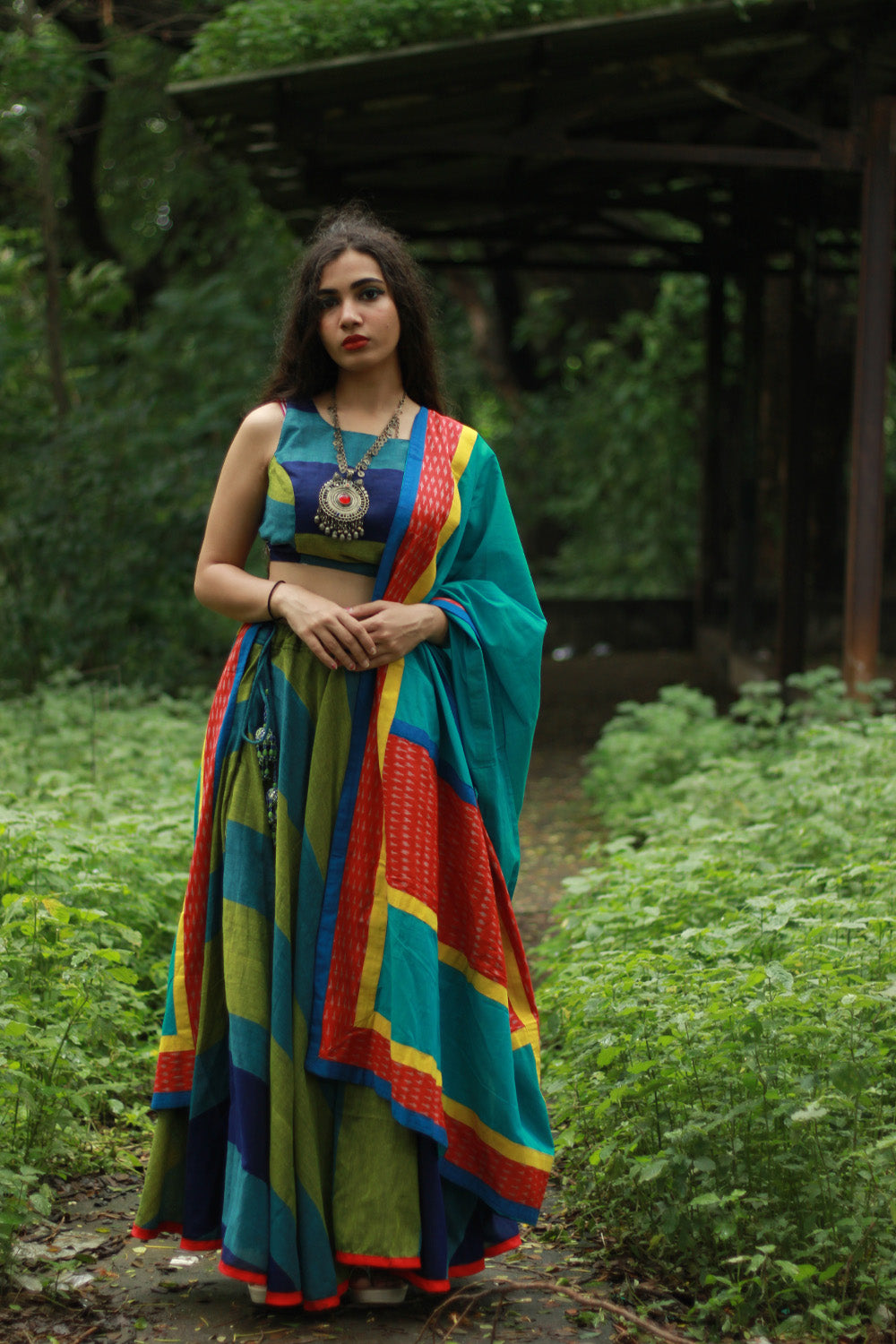 Baavri | Umbrella Skirt | Multicolour Stripes