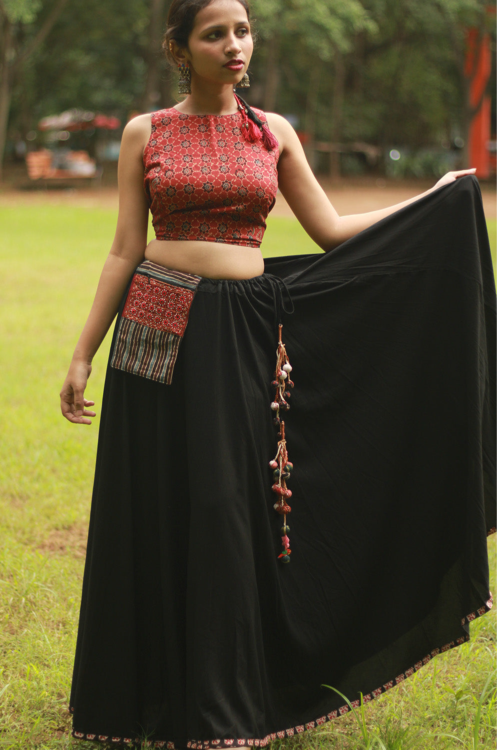 Baavri | Umbrella Skirt | Noir with Flowers