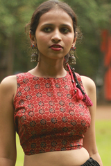 Mastaani | Reversible Blouse | Noir with Rust Trellis & Lotus Ajrakh