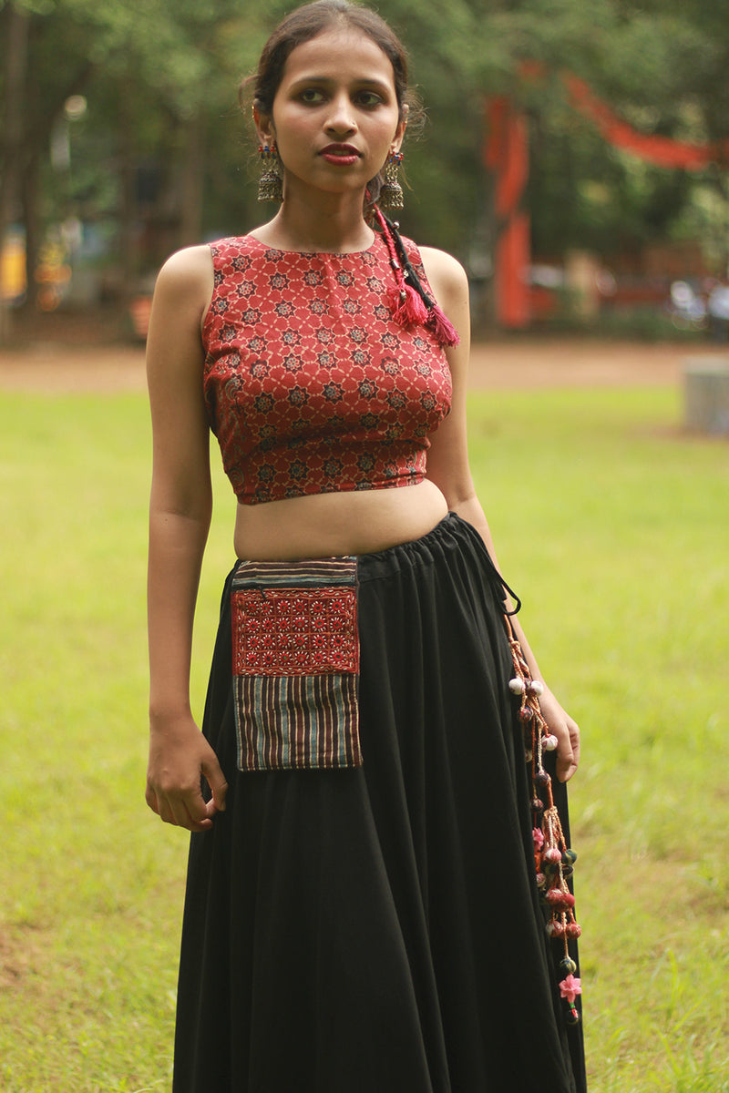 Baavri | Umbrella Skirt | Noir with Flowers