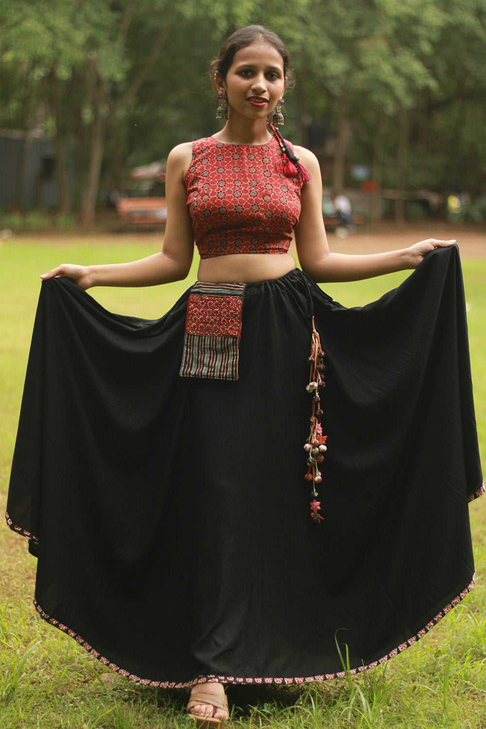 Baavri | Umbrella Skirt | Noir with Flowers