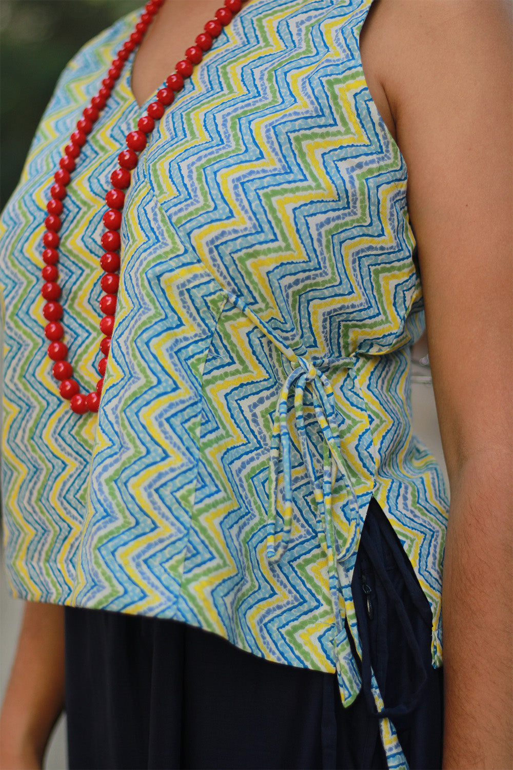 Aabroo | Sleeveless Angarkha Crop Top | Lime Green Sanganeri