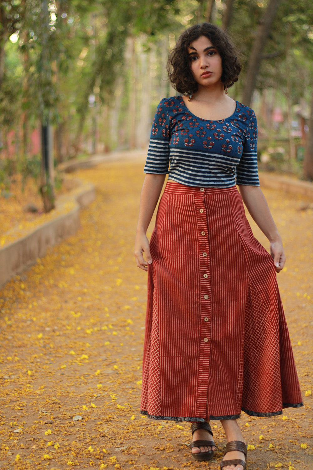 Dhaariyan | Aranya | Front-Buttoned Skirt | Madder Ajrakh