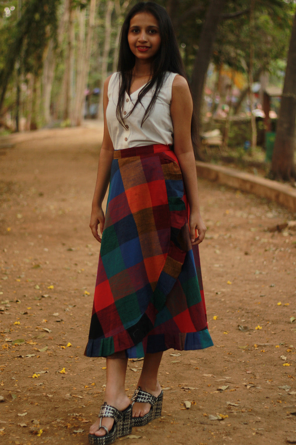 Swara | Wrap Around Frill Skirt | Checkered Medley