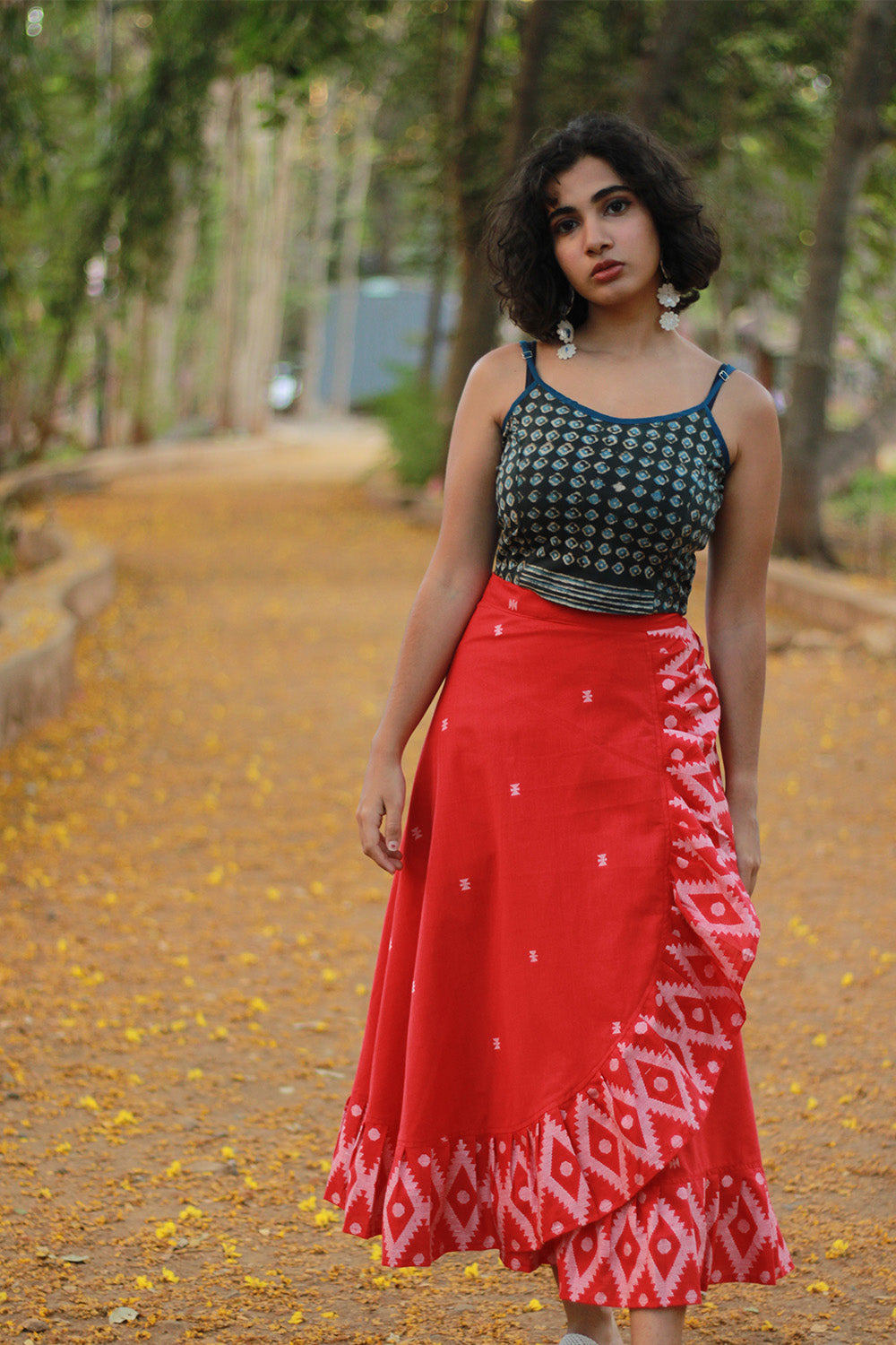 Swara | Wrap Around Frill Skirt | Madder Jamdani