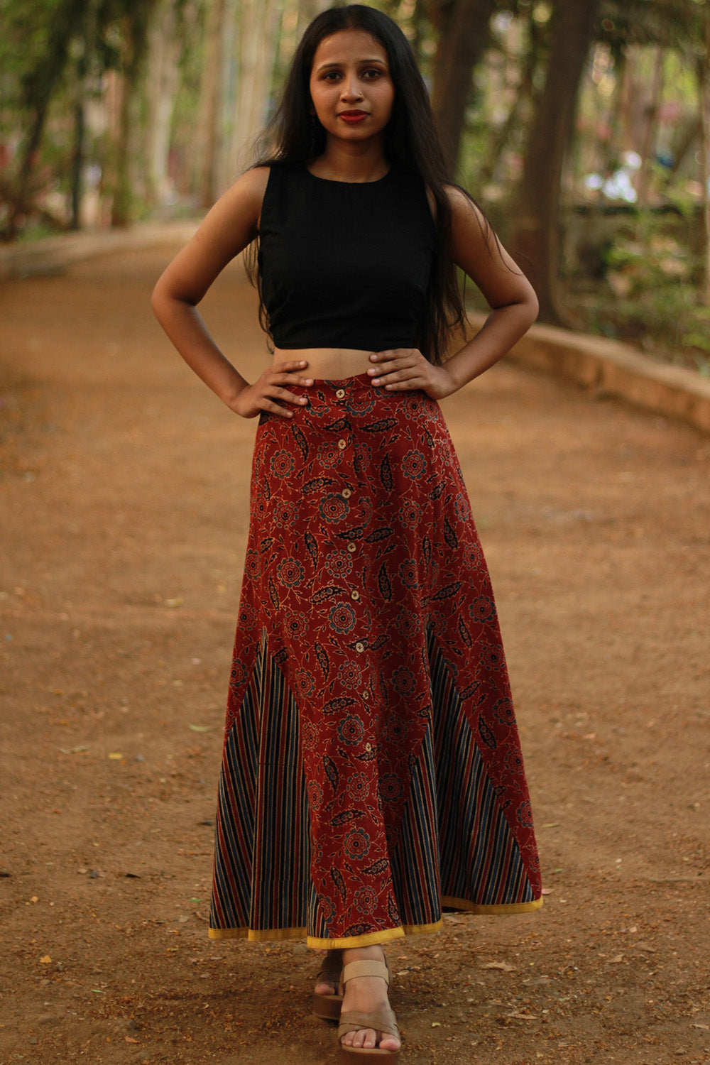 Aranya | Front-Buttoned Skirt | Rouge Ajrakh
