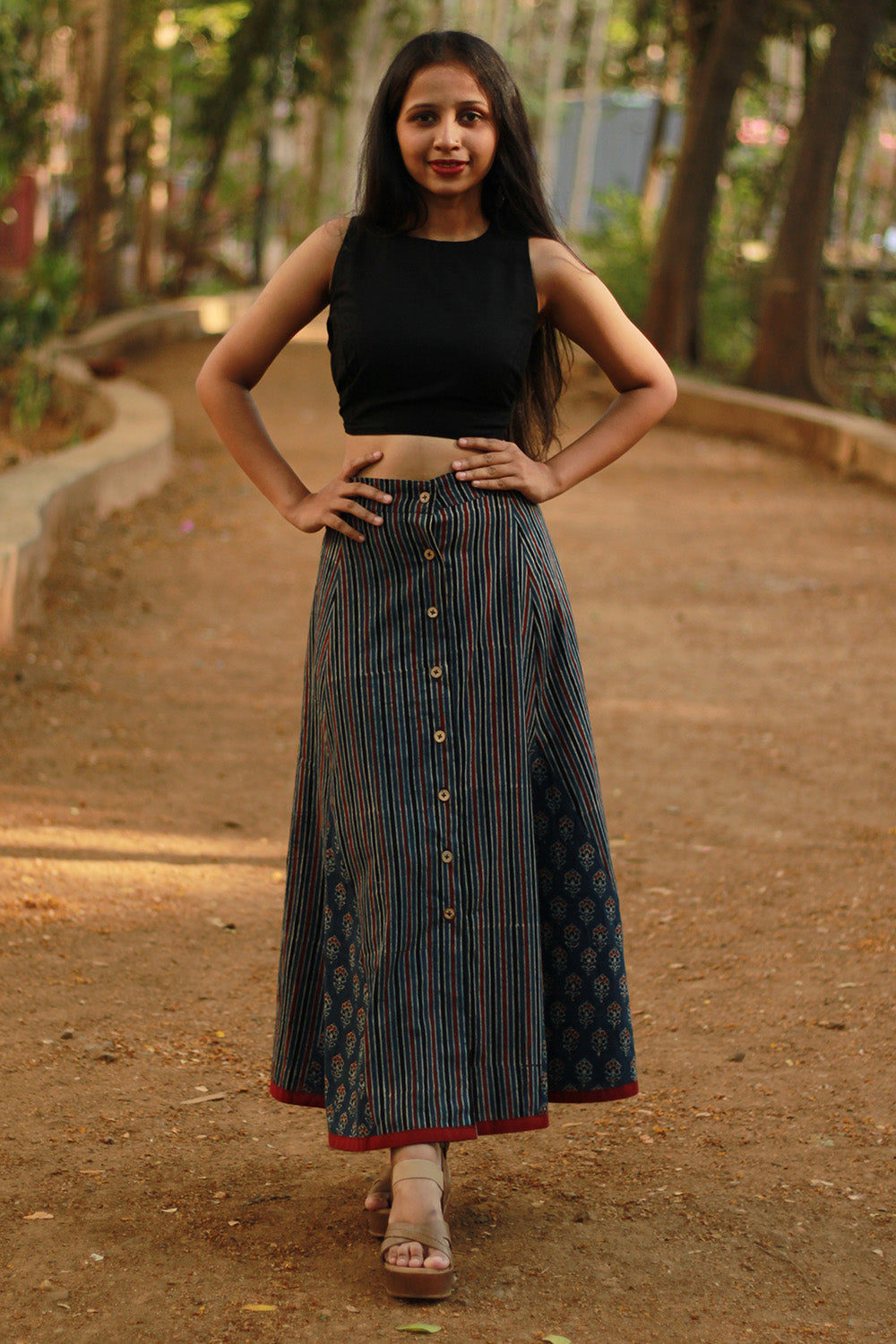 Aranya | Front-Buttoned Skirt | Blue Ajrakh