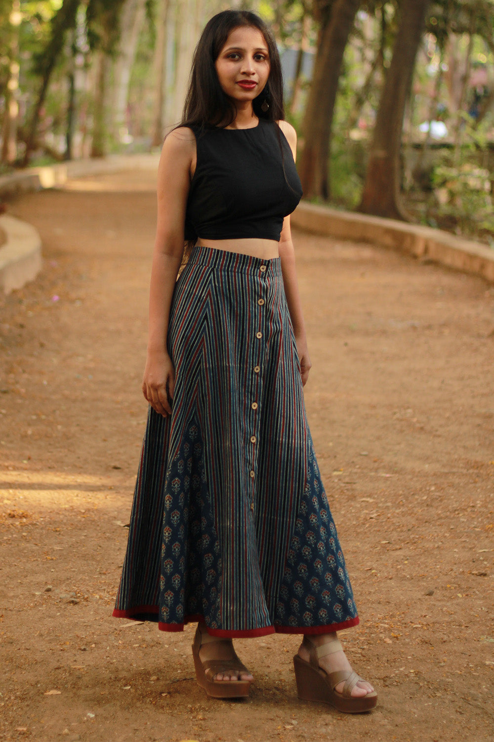 Aranya | Front-Buttoned Skirt | Blue Ajrakh