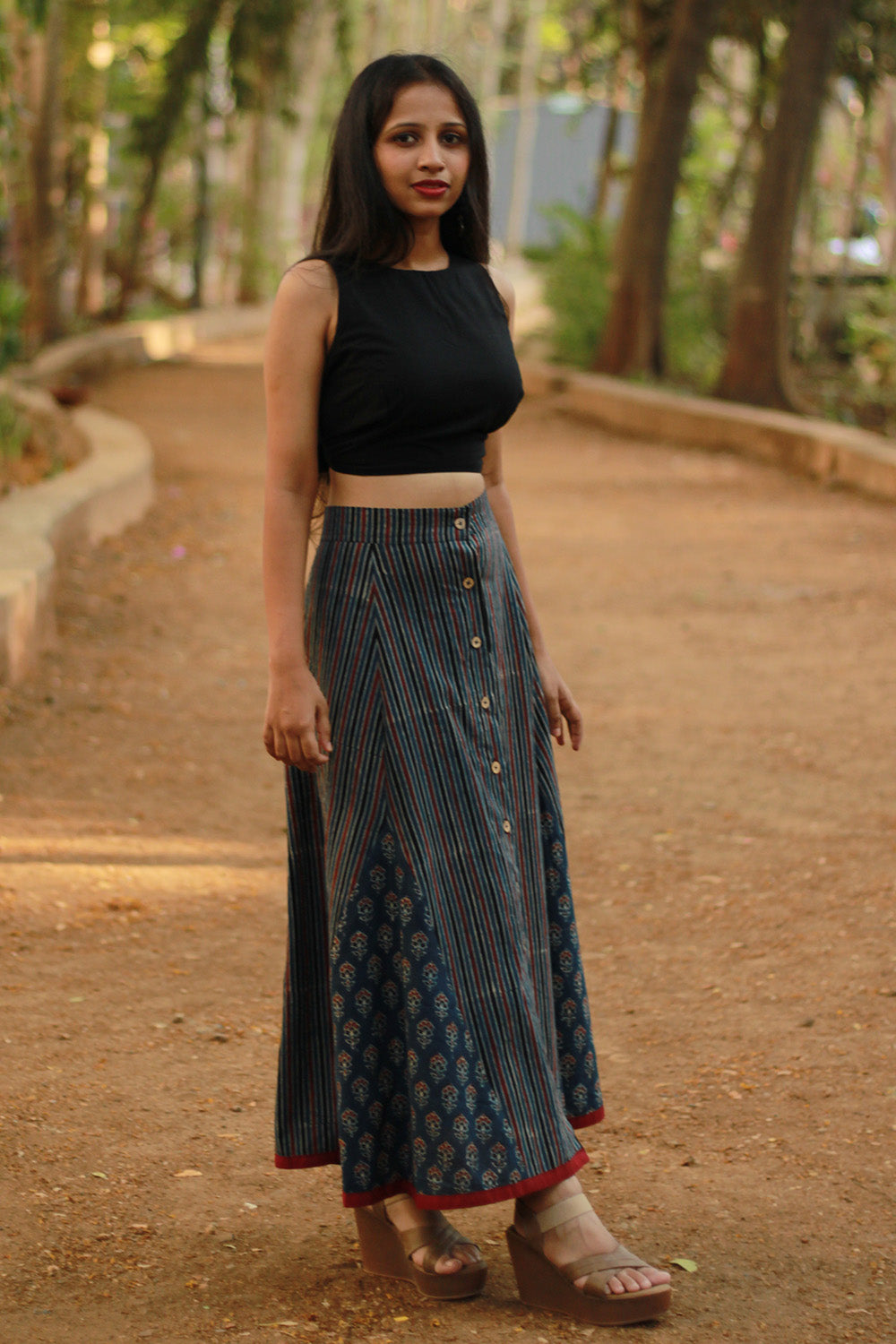 Aranya | Front-Buttoned Skirt | Blue Ajrakh