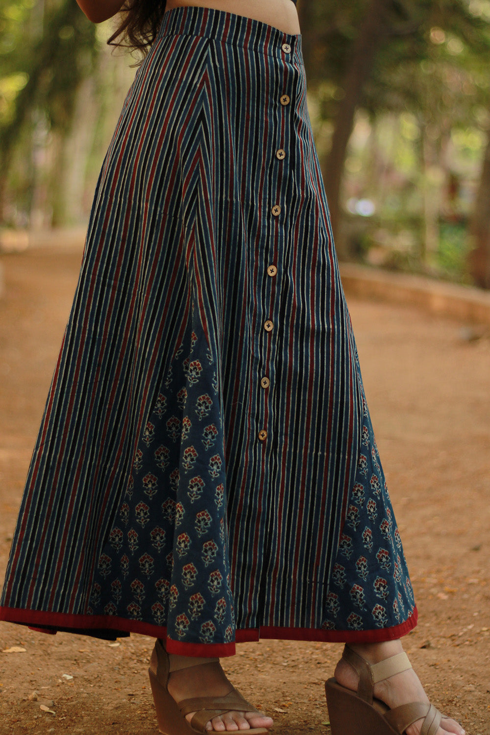 Aranya | Front-Buttoned Skirt | Blue Ajrakh