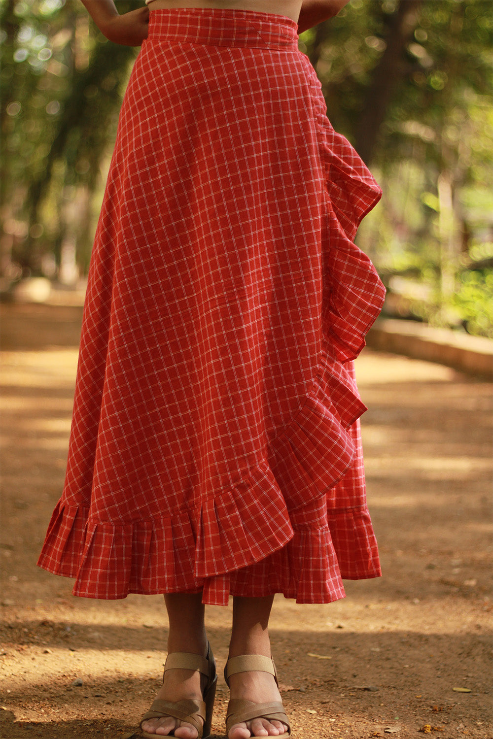 Swara | Wrap Around Frill Skirt | Rouge Checks