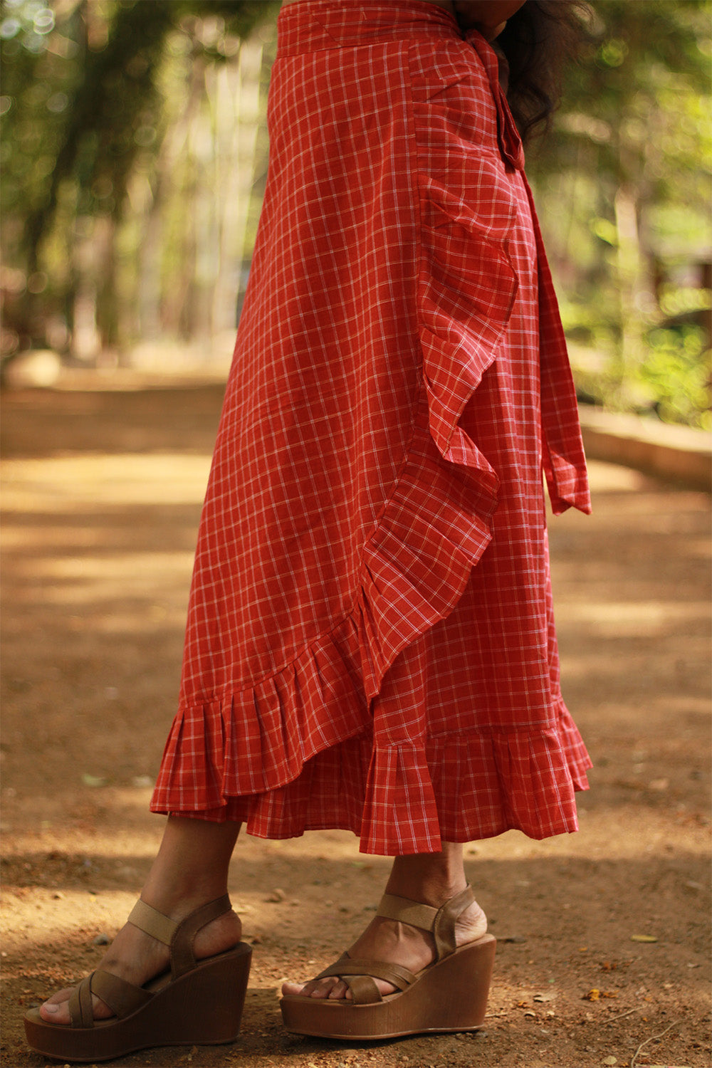 Swara | Wrap Around Frill Skirt | Rouge Checks