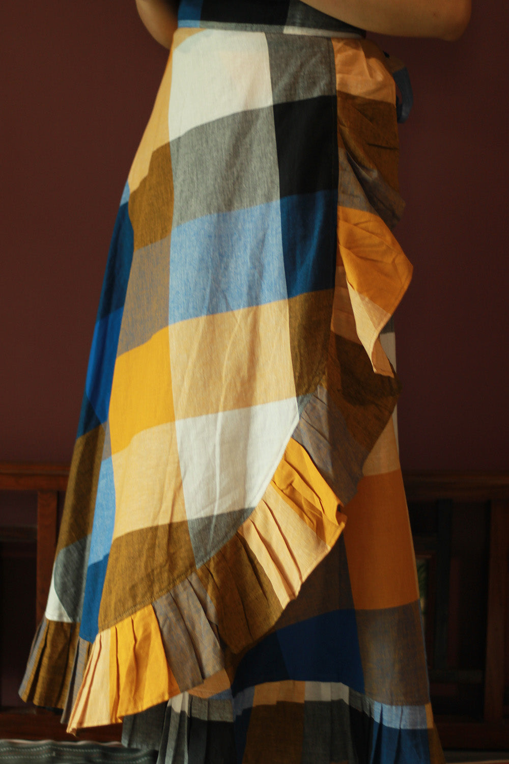Swara | Wrap Around Frill Skirt | Checkered Medley
