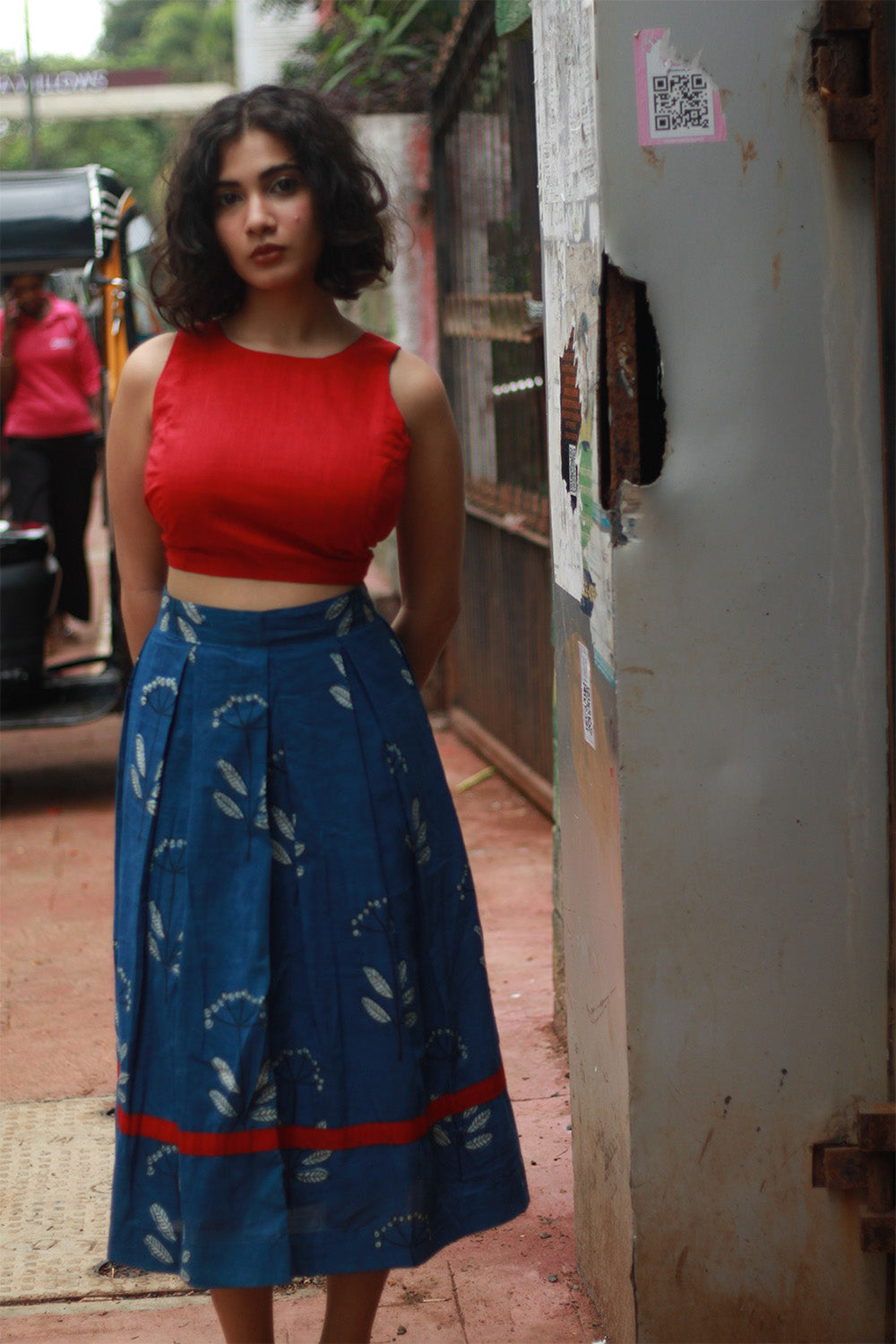 Myra | Box Pleated Midi Skirt | Indigo Daboo
