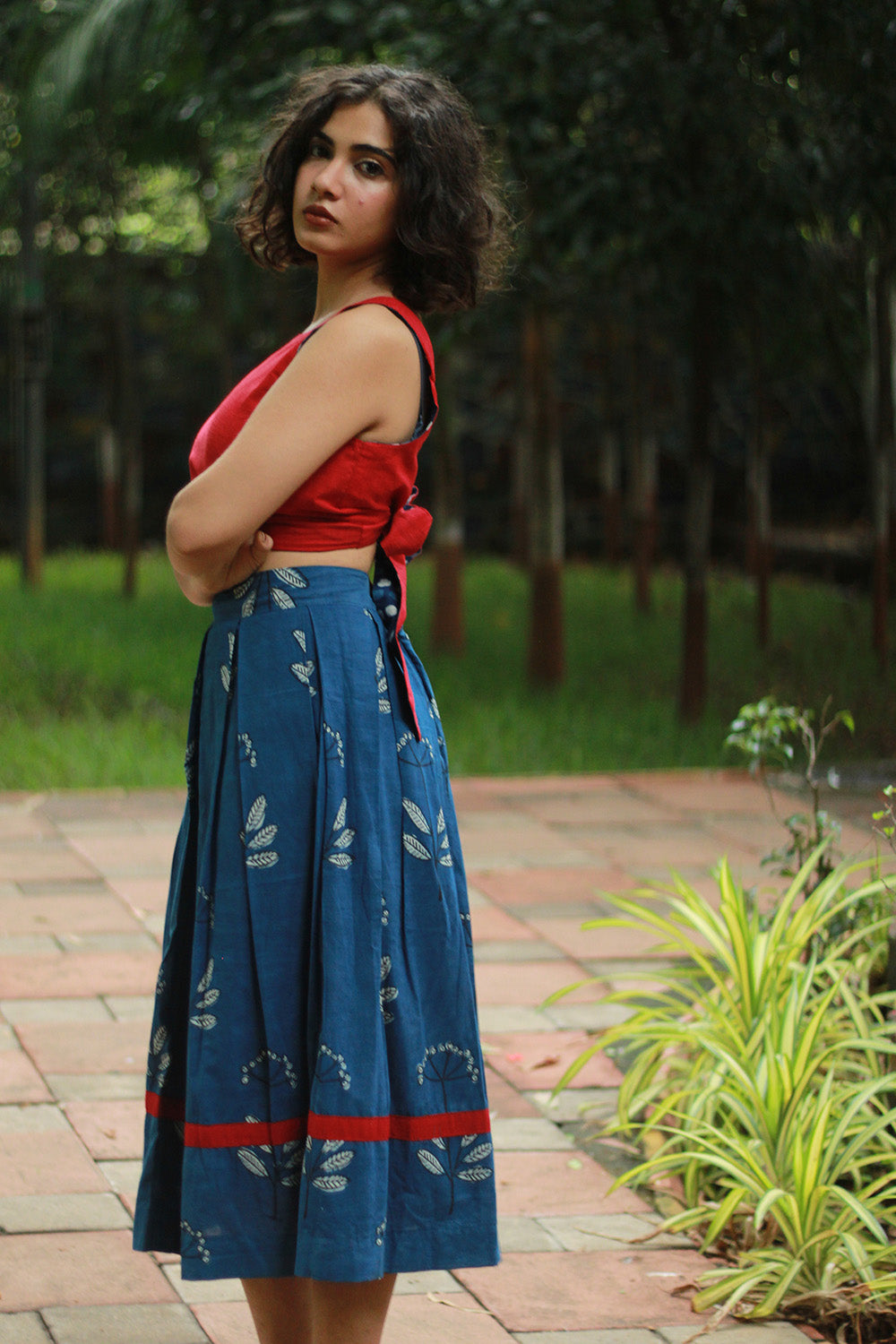 Myra | Box Pleated Midi Skirt | Indigo Daboo