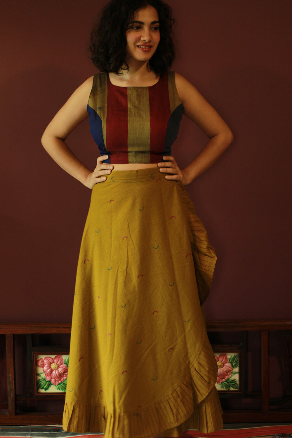 Swara | Wrap Around Frill Skirt | Pale Yellow Sickle