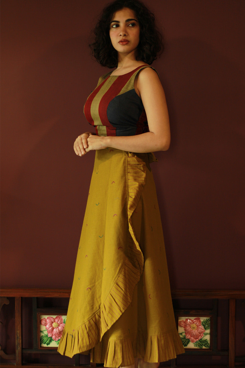 Swara | Wrap Around Frill Skirt | Pale Yellow Sickle
