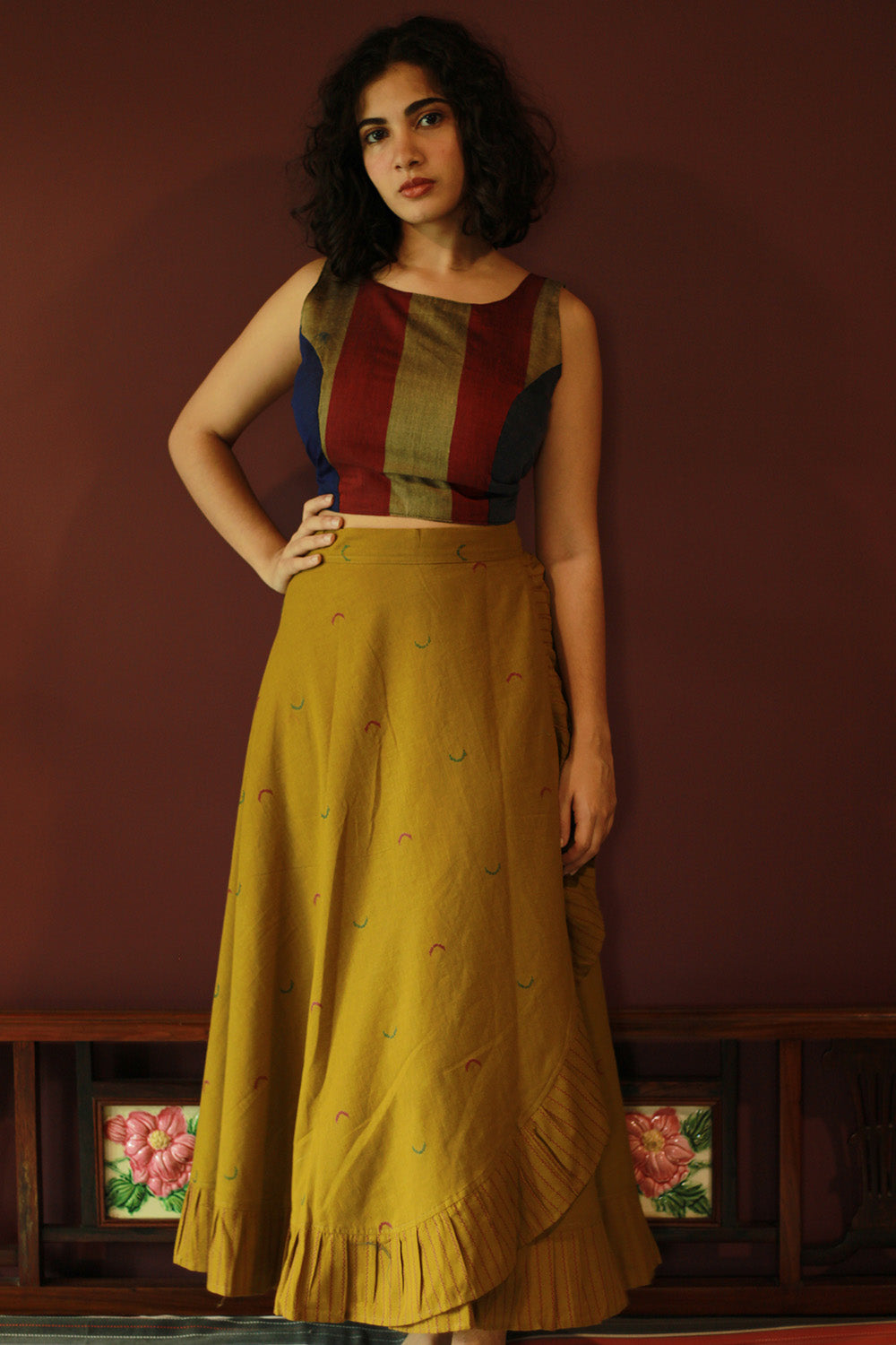 Swara | Wrap Around Frill Skirt | Pale Yellow Sickle