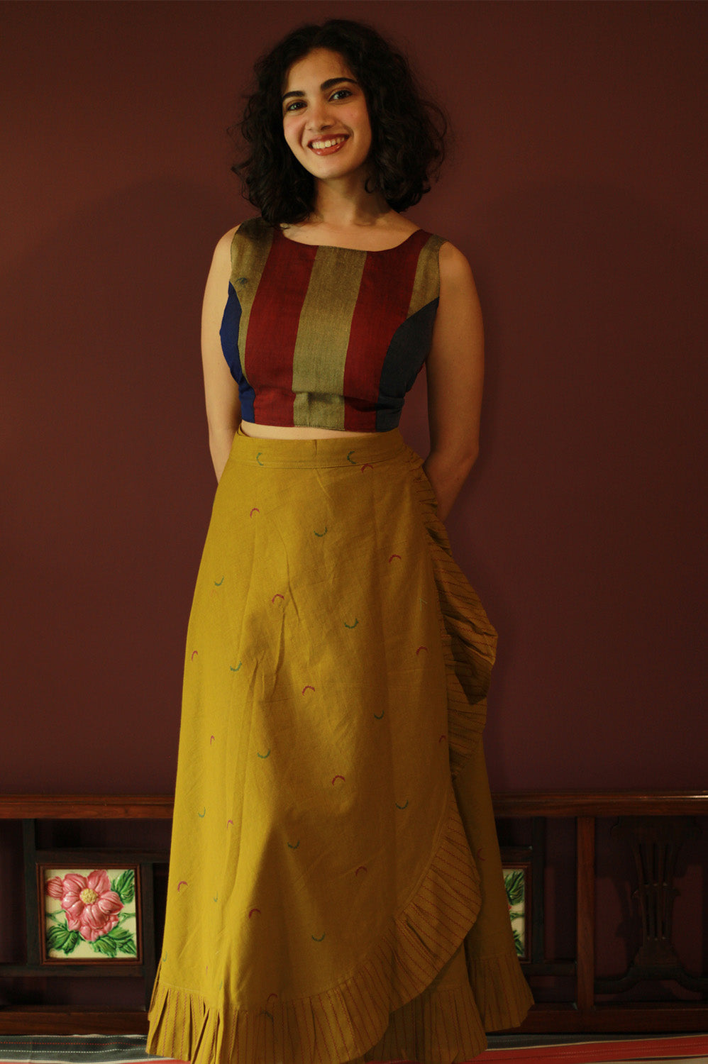 Swara | Wrap Around Frill Skirt | Pale Yellow Sickle