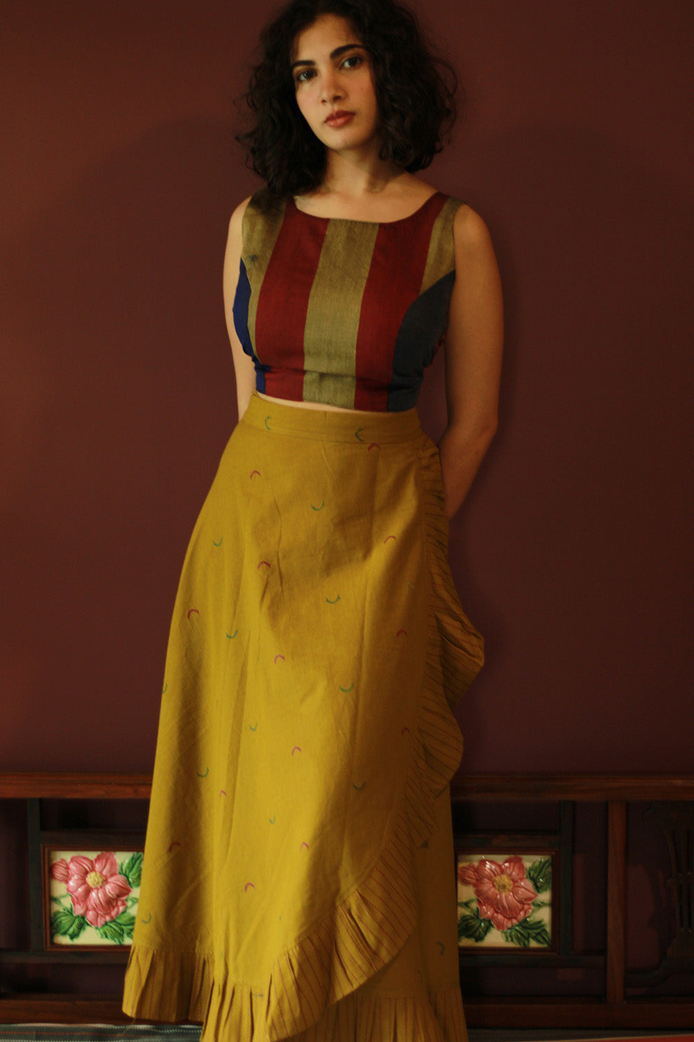 Swara | Wrap Around Frill Skirt | Pale Yellow Sickle