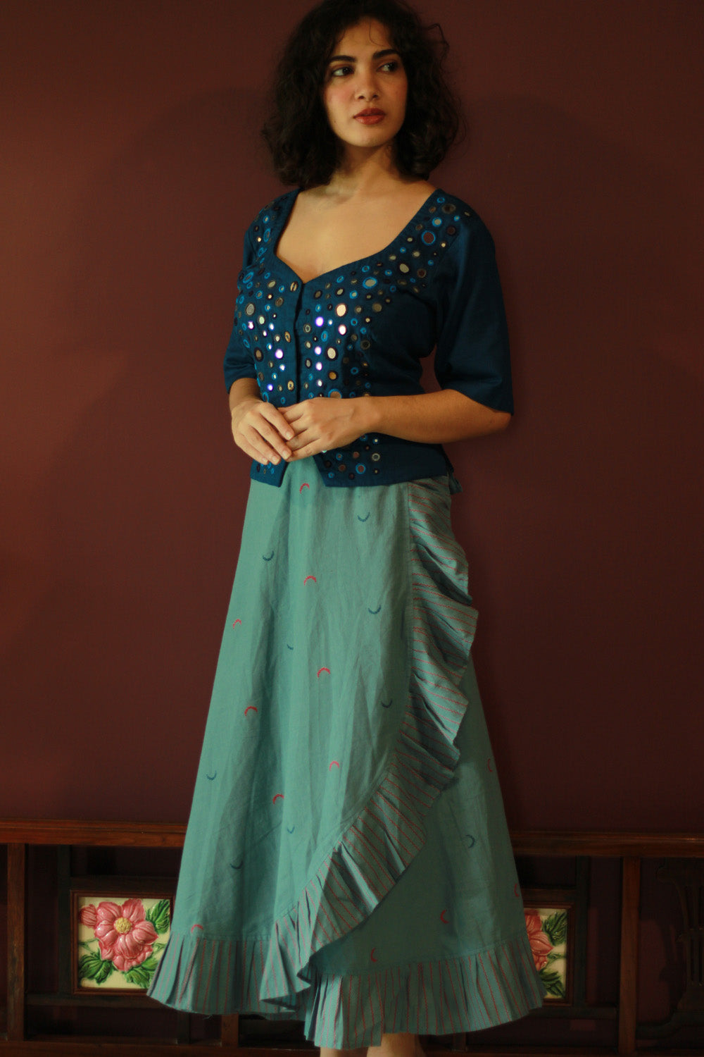 Swara | Wrap Around Frill Skirt | Powder Blue Sickle