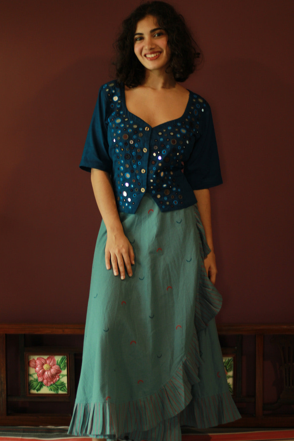 Swara | Wrap Around Frill Skirt | Powder Blue Sickle