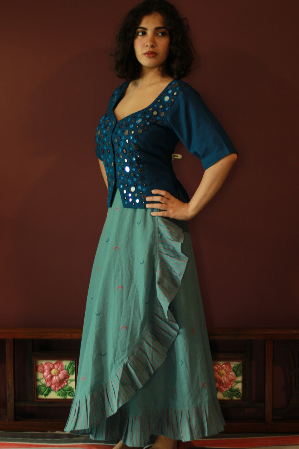 Swara | Wrap Around Frill Skirt | Powder Blue Sickle