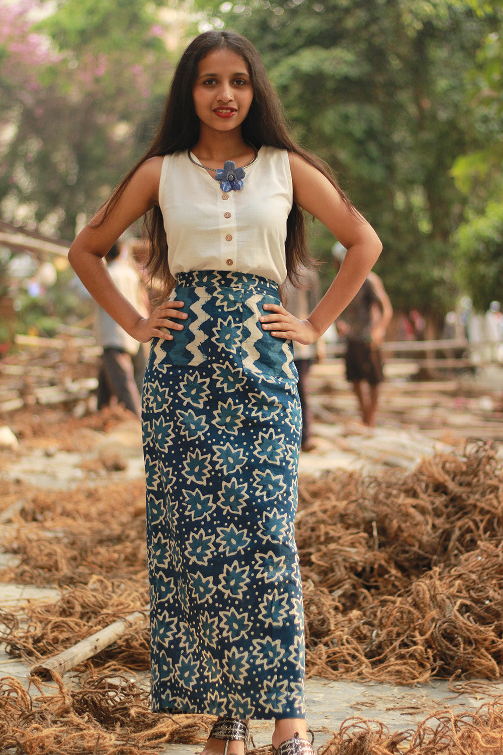 Parthavi | Long Straight Skirt | Indigo